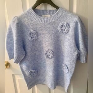 Soft Blue Floral Knit Sweater